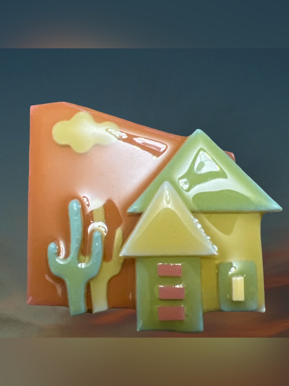 Vintage Lucinda House Pin/ Brooch Desert Scene with Saguaro Cactus